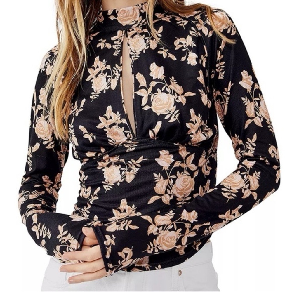Free people dinner party Floral Long Sleeve Top - Black combo